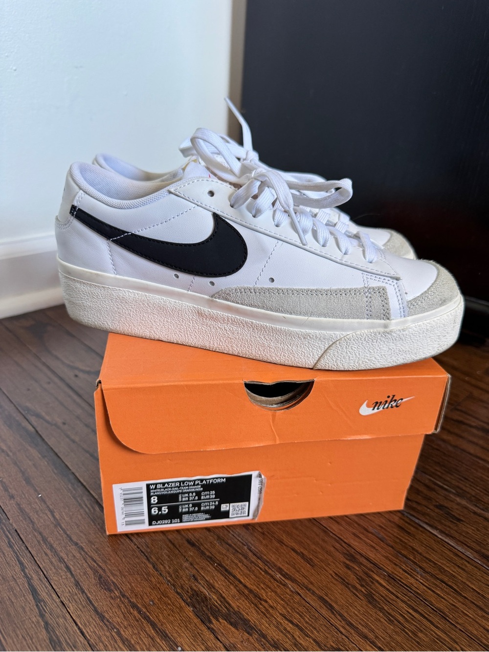 Nike Blazer Low Platform - White with Black Swoosh